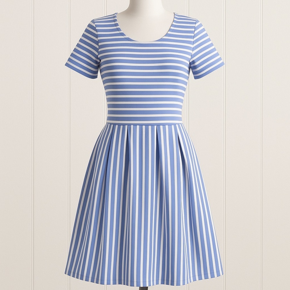 Draper James RSVP Preppy Coastal Stripe Fit & Flare Minimal Vacation Dress XS